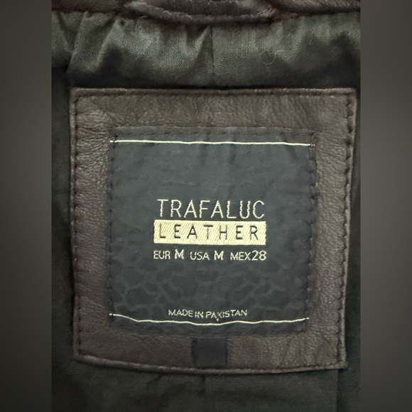 Zara TRF Genuine Real  Leather Women Moto Jacket Medium  Color Chocolate Brown - Picture 7 of 9